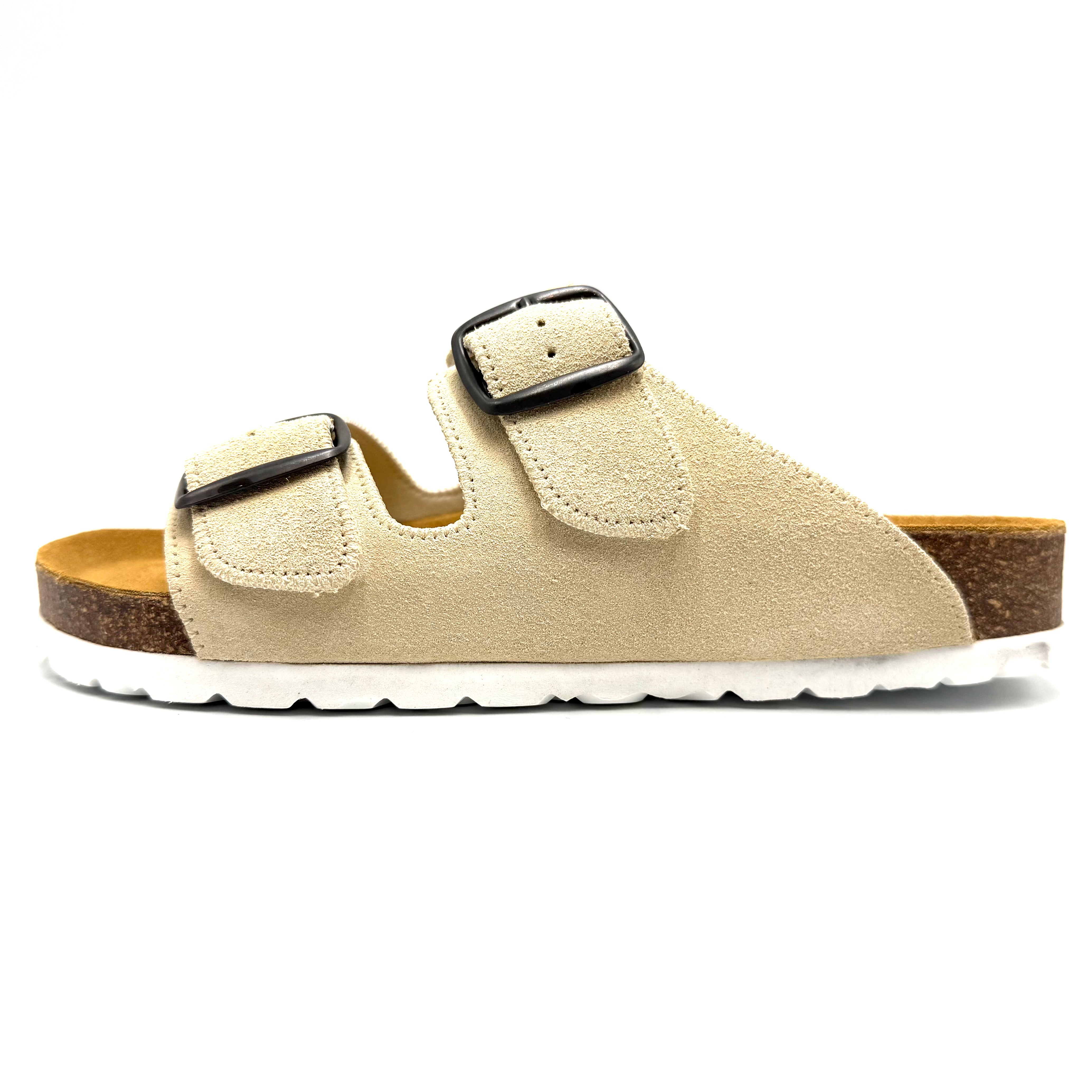 Brown sandal with a buckle on a white background