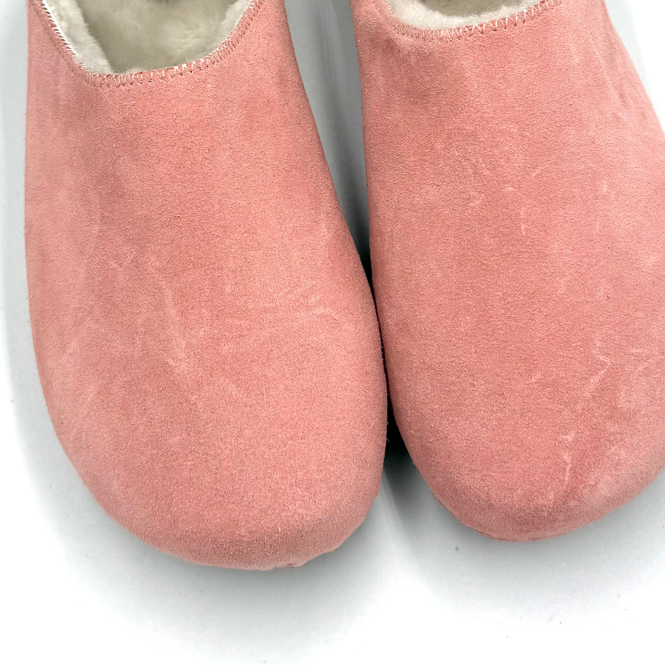 Pair of pink slippers on a white background
