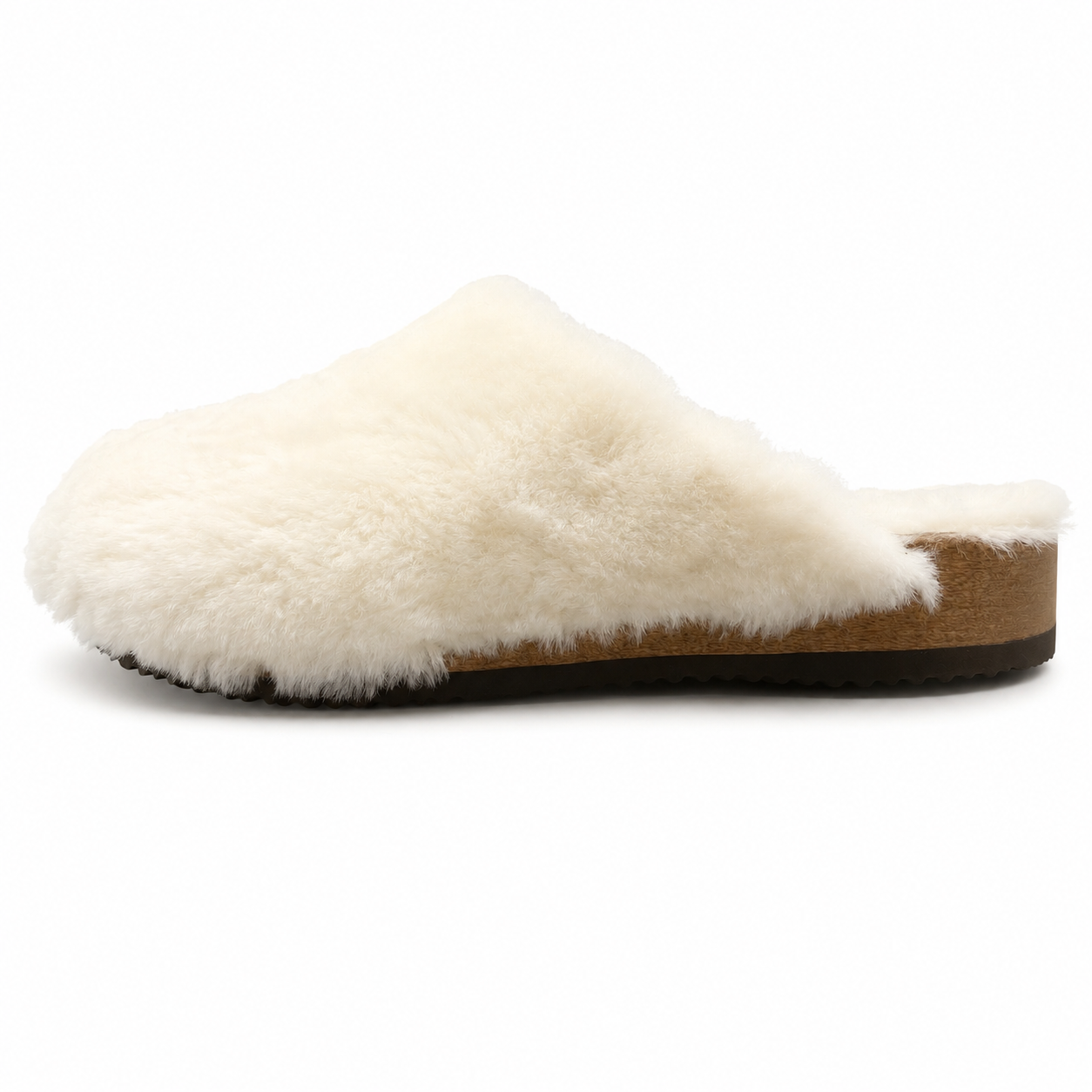 White shearling clogs with cashmere
