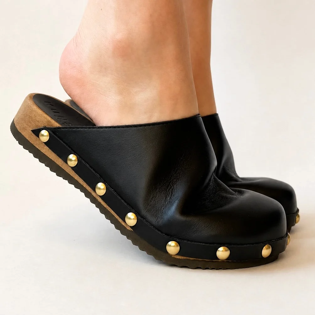 Ella | Black Leather Studs