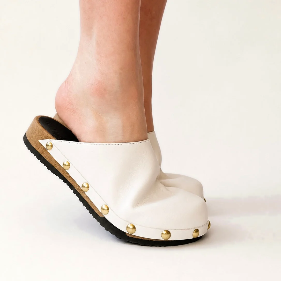Ella | White Leather Studs