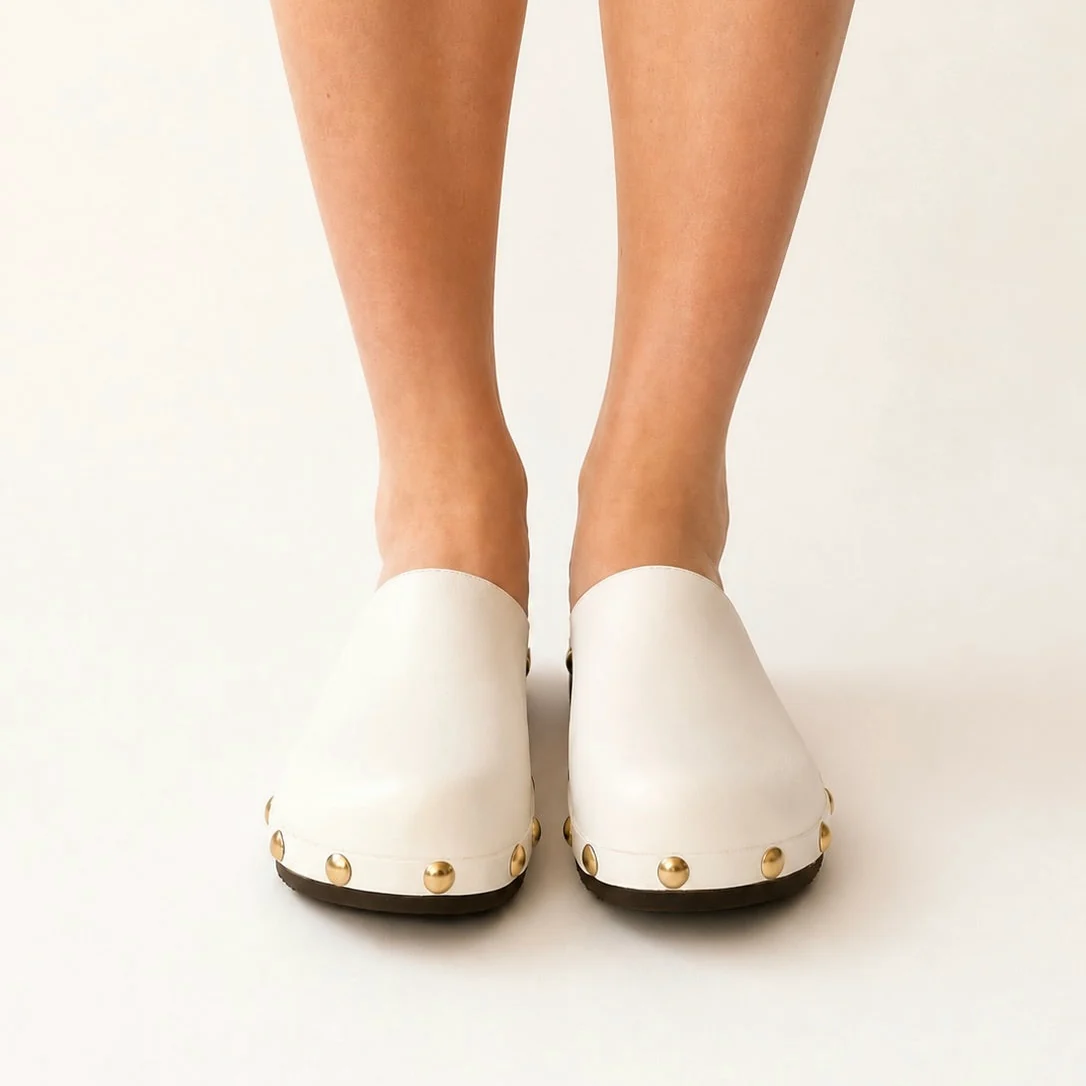 Ella | White Leather Studs