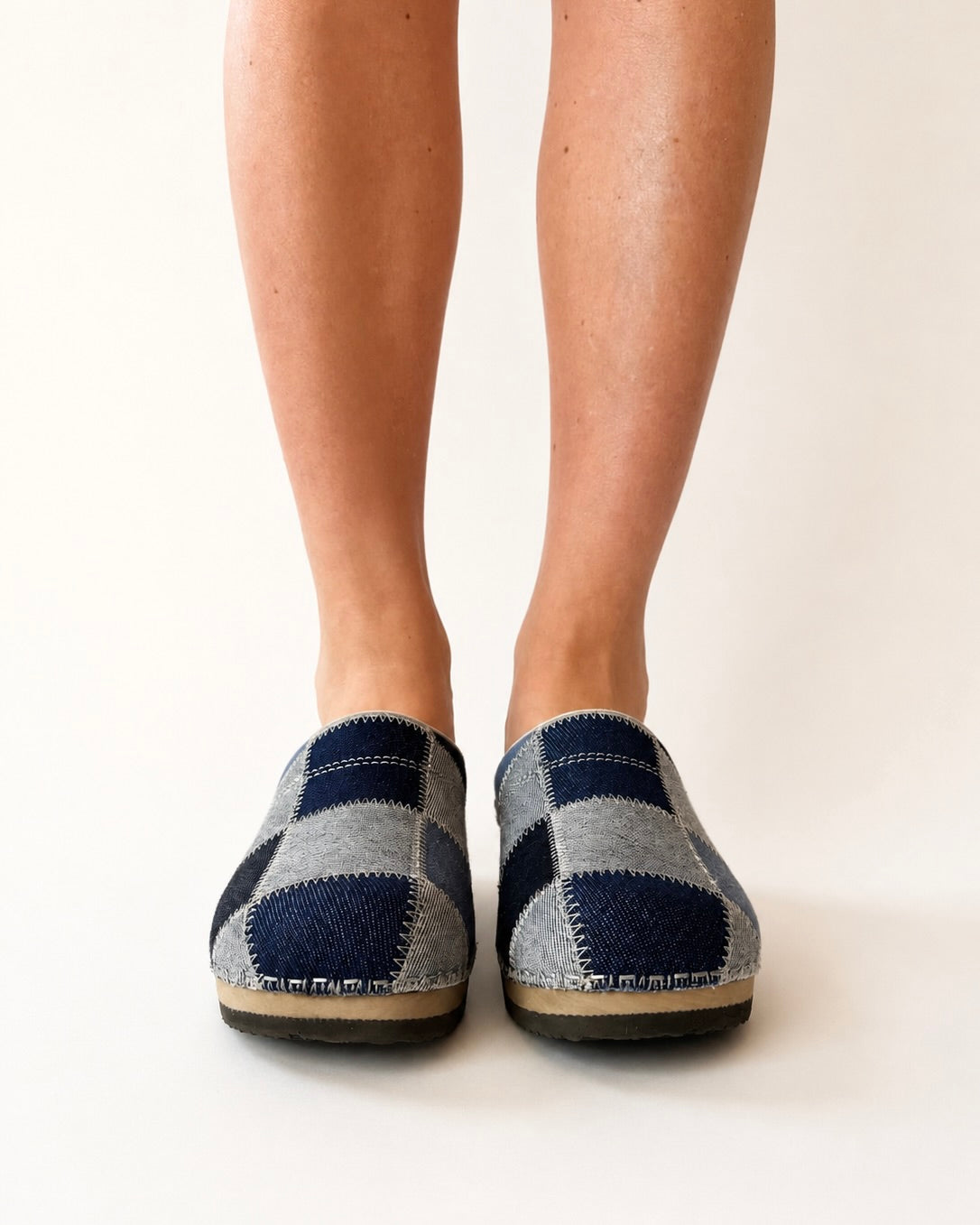 Embla | Denim Patchwork clog shoe on a white background