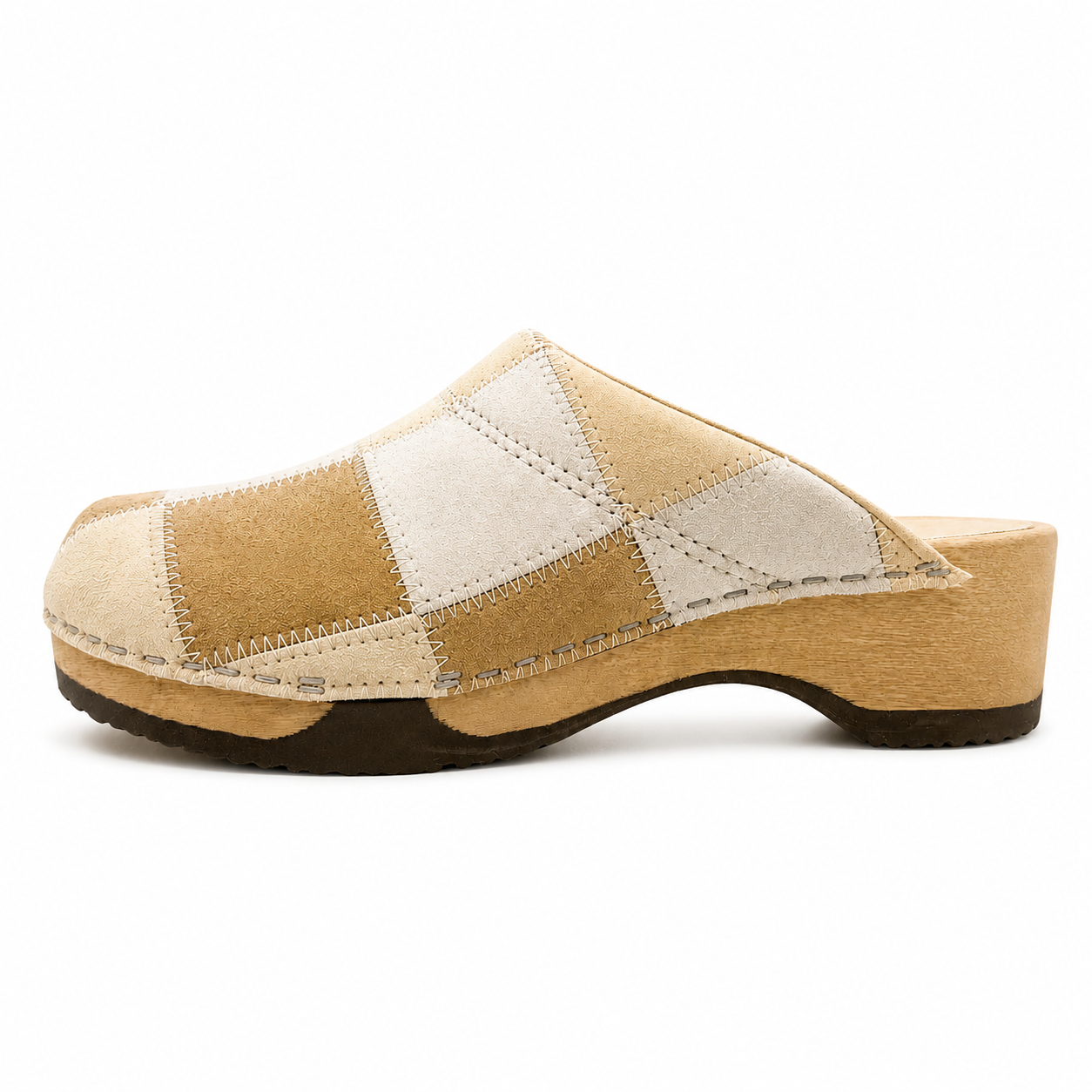 Embla | No. 1 Patchwork clog shoe in tan and cream suede