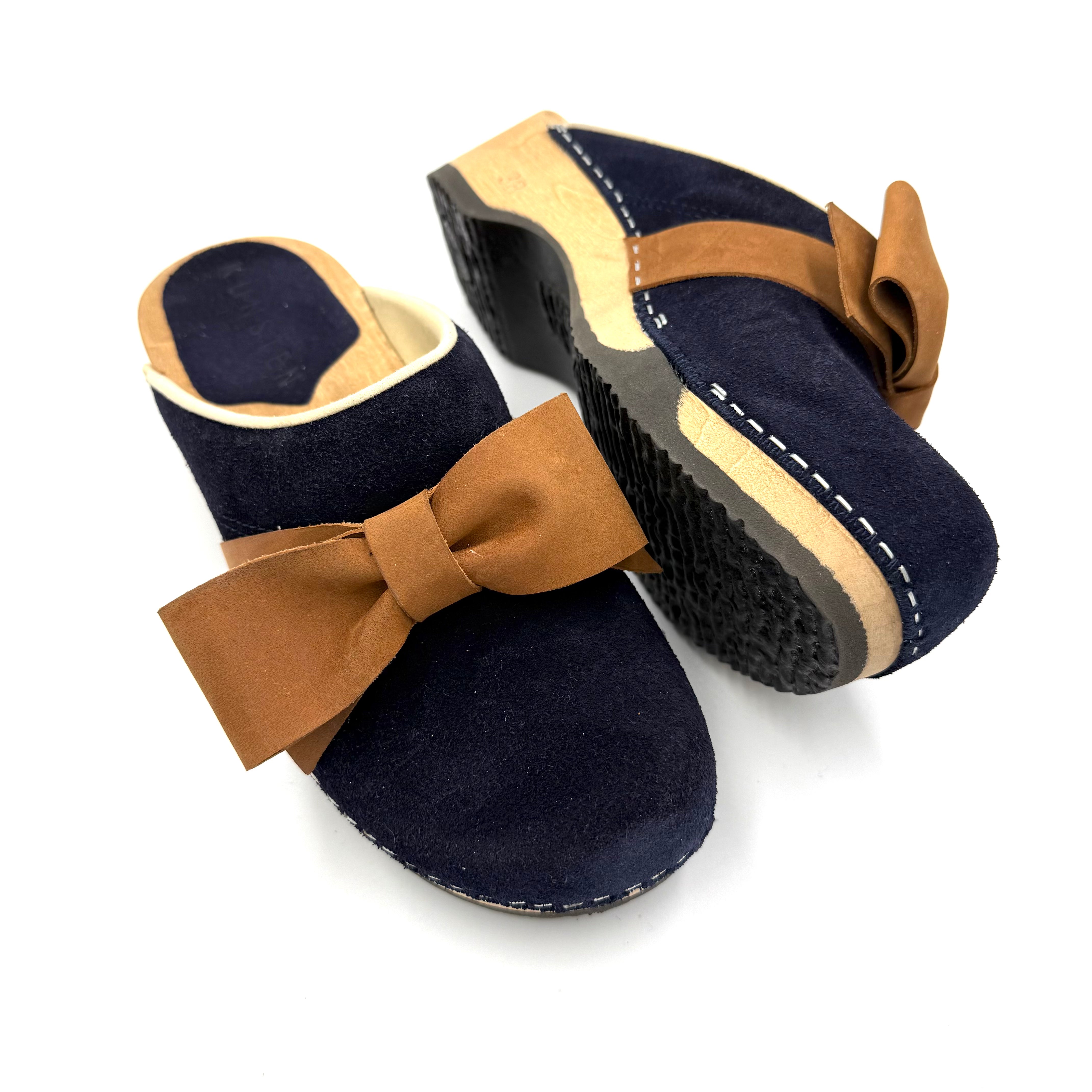 Embla Bow | Midnight Navy Suede x Brown Nubuck