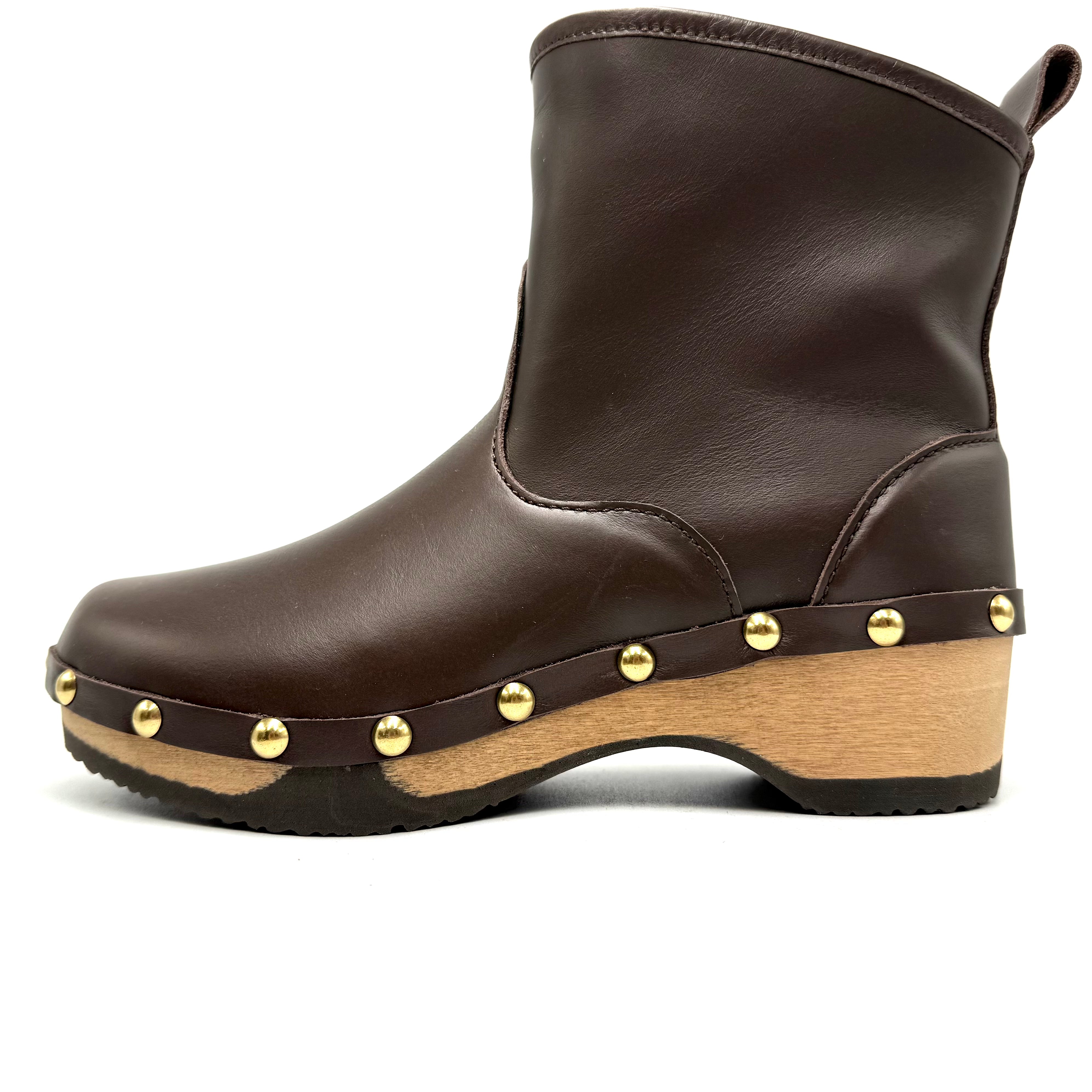Holly | French Rich Brown Leather Studs ankle boot
