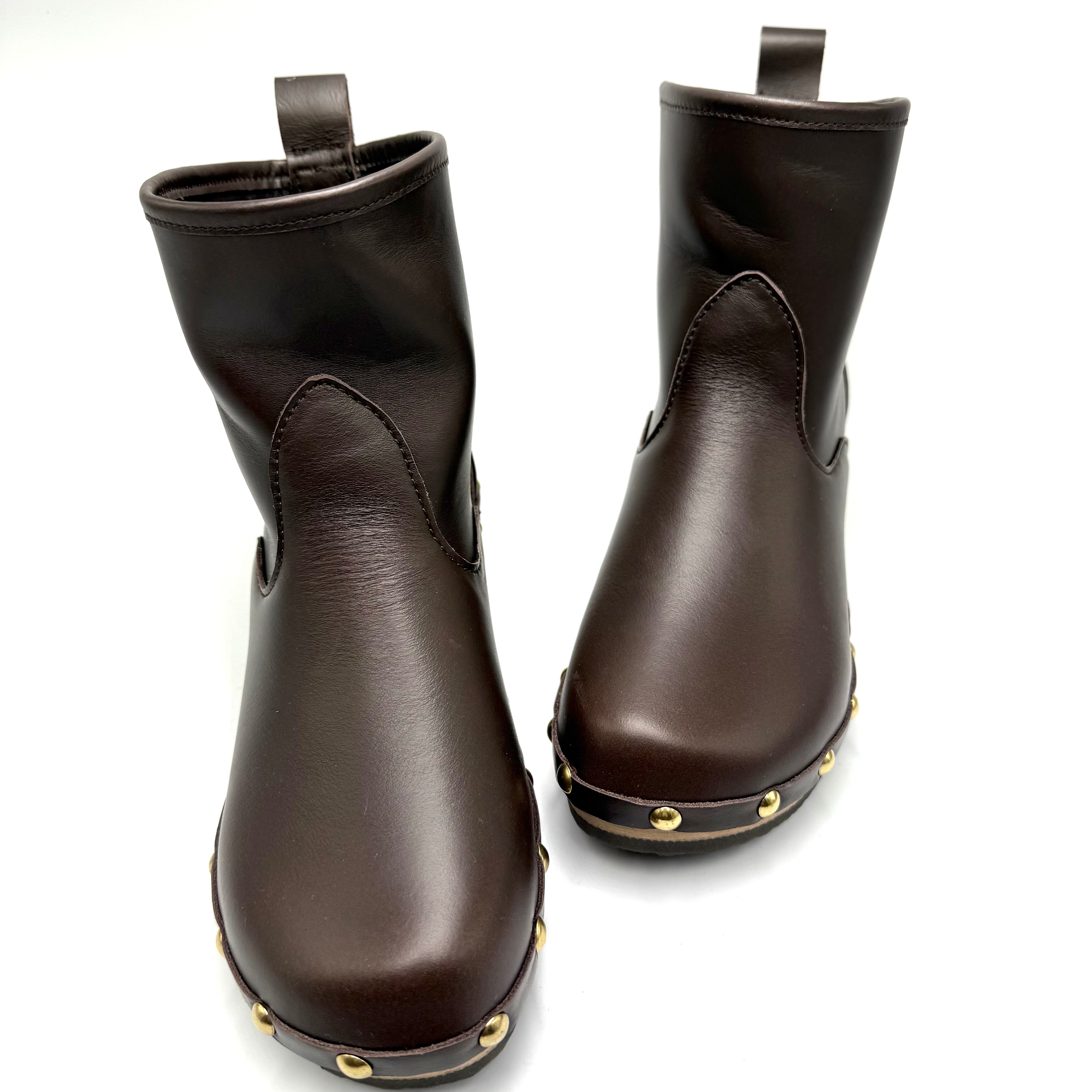 Holly | French Rich Brown Leather Studs ankle boot