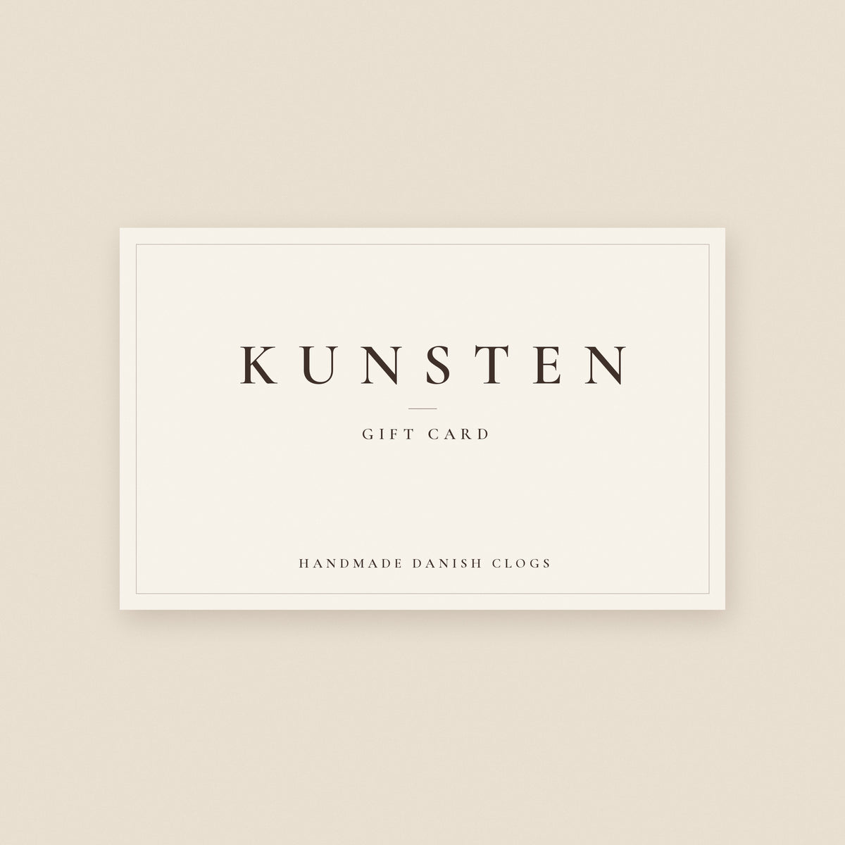 KUNSTEN gift card, cream card with Handmade Danish Clogs